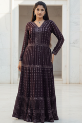 Purple Embroidered Georgette Kurti Gown with Sequin