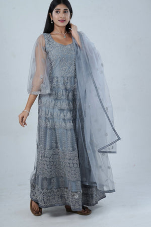 Luxurious Embroidered Long Gown with Stone Work