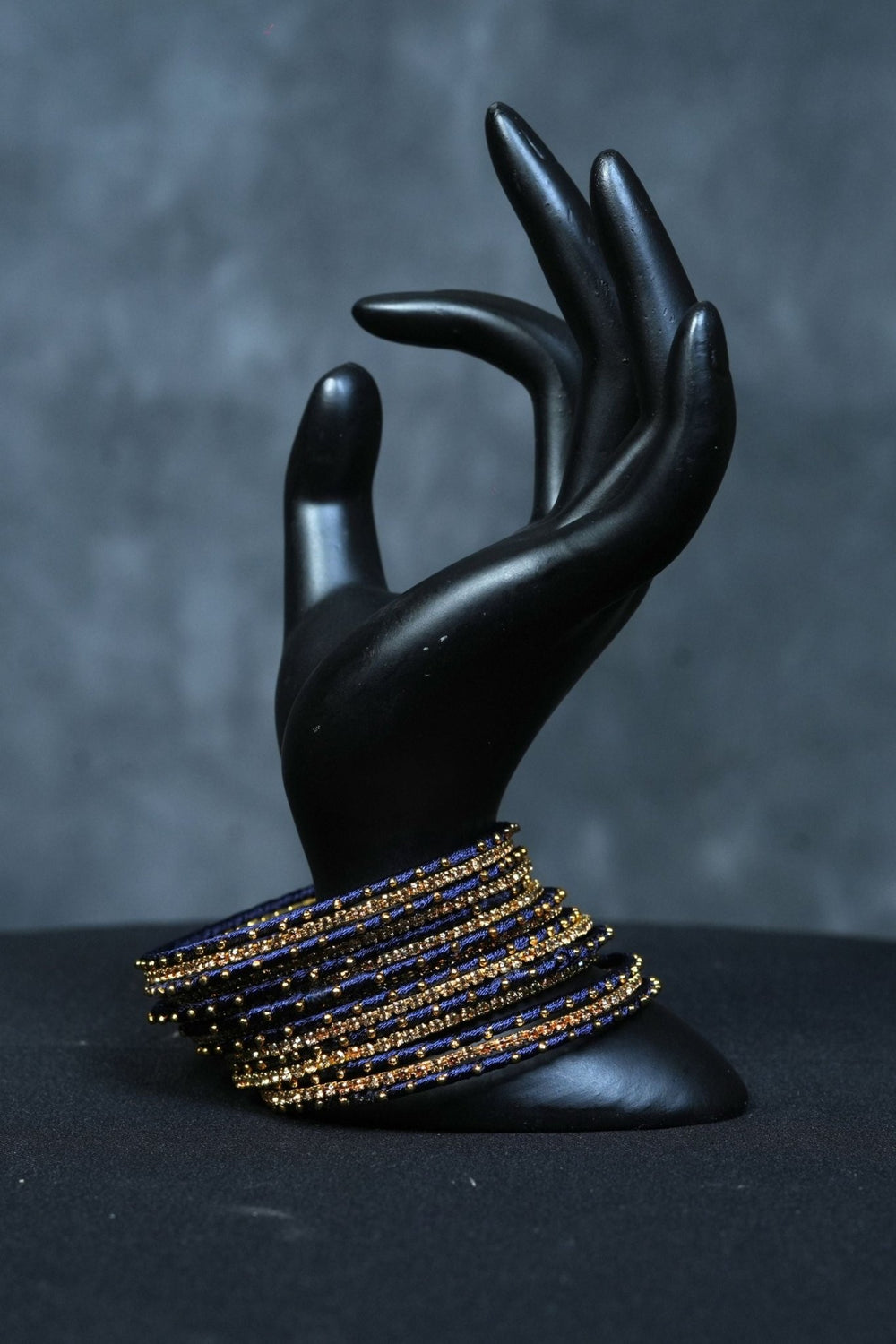 Luxurious Fancy metal bangles: Exquisite Golden Bead Work - Set of 23 Bangles JCS Fashions Navy Blue 2.20