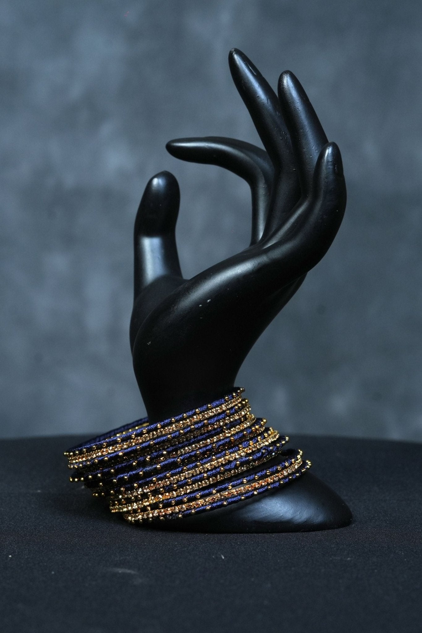 Luxurious Fancy metal bangles: Exquisite Golden Bead Work - Set of 23 Bangles JCS Fashions Navy Blue 2.20