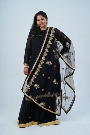 Luxurious Georgette Sharara Set - Embellished Kurti with Sequined Dupatta