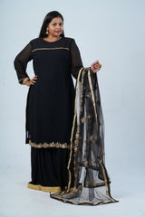 Luxurious Georgette Sharara Set - Embellished Kurti with Sequined Dupatta KURTI JCS Fashions