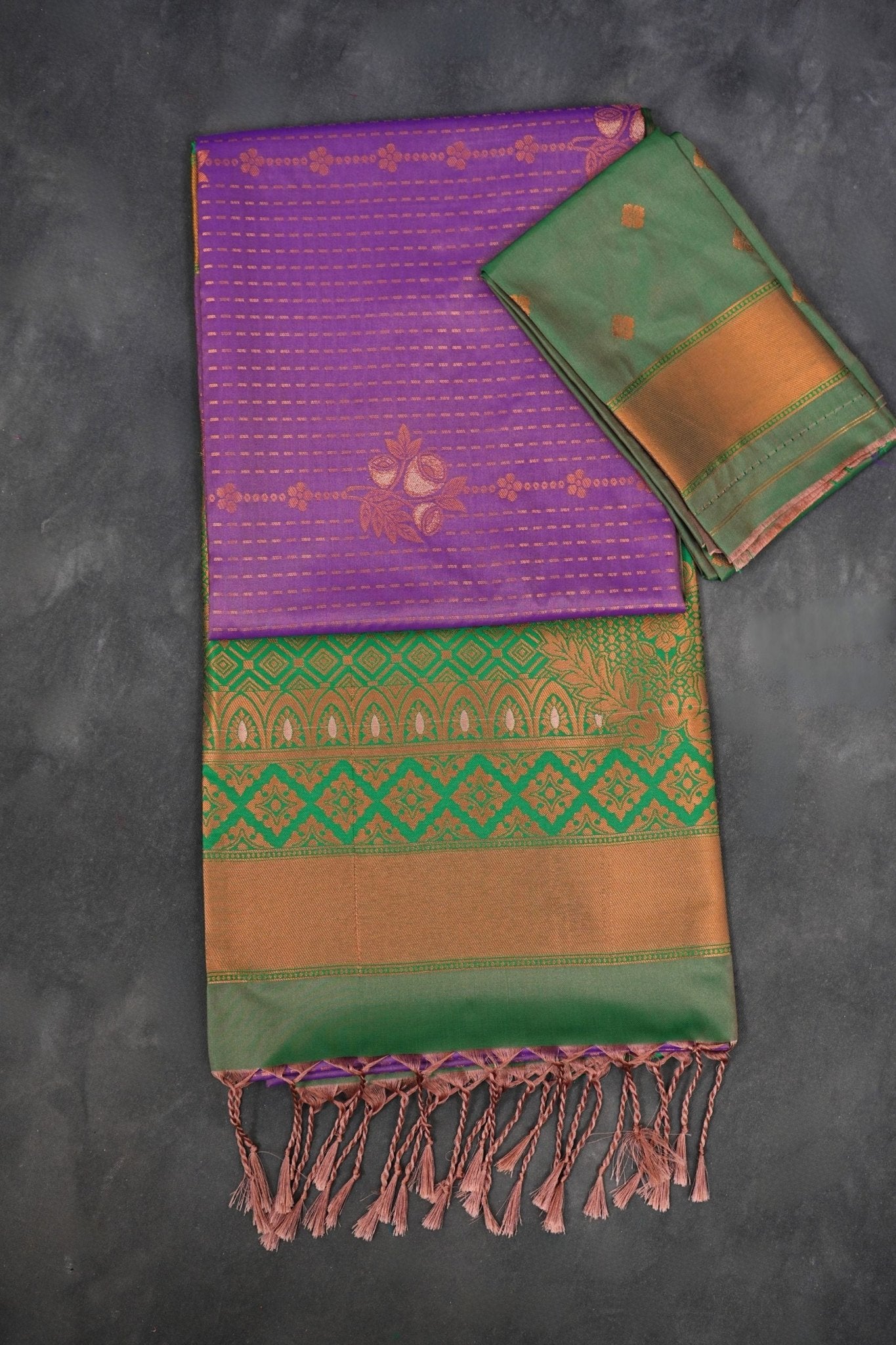 Luxurious Kanchipuram Semi Silk Saree with Copper Zari Lines Saree JCS Fashions Lavender 5.5 meters