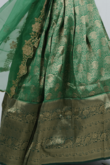 Luxurious Kanchipuram Silk Zari Lehenga Set with Detachable Hip Belt LEHENGA JCS Fashions Green Large (40)