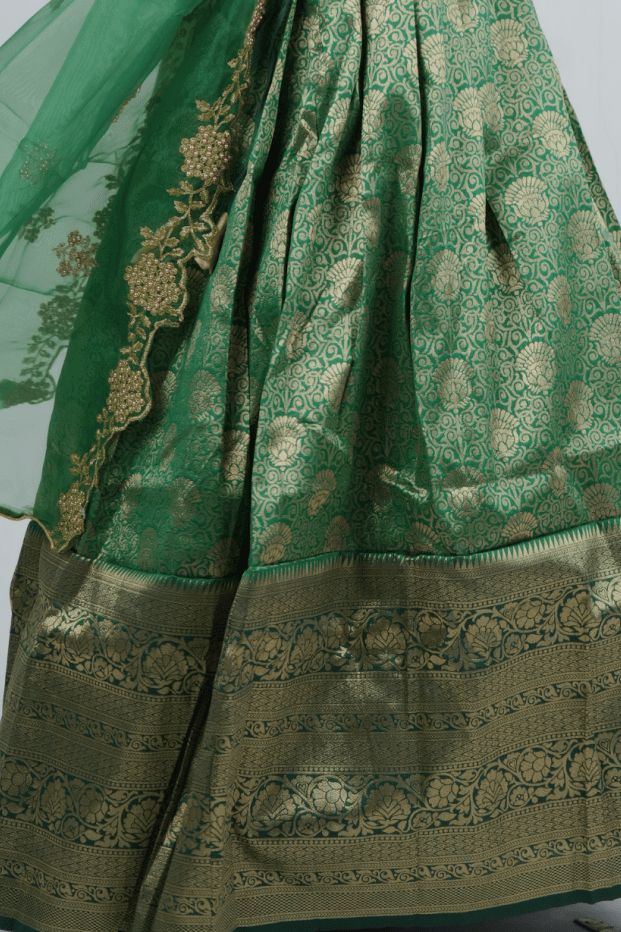 Luxurious Kanchipuram Silk Zari Lehenga Set with Detachable Hip Belt LEHENGA JCS Fashions Green Large (40)