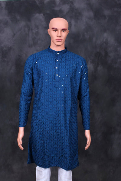 Luxurious Men's Lakhnavi Embroidered Sequin Kurta - JCS Fashions Men JCS Fashions Blue Small (36)