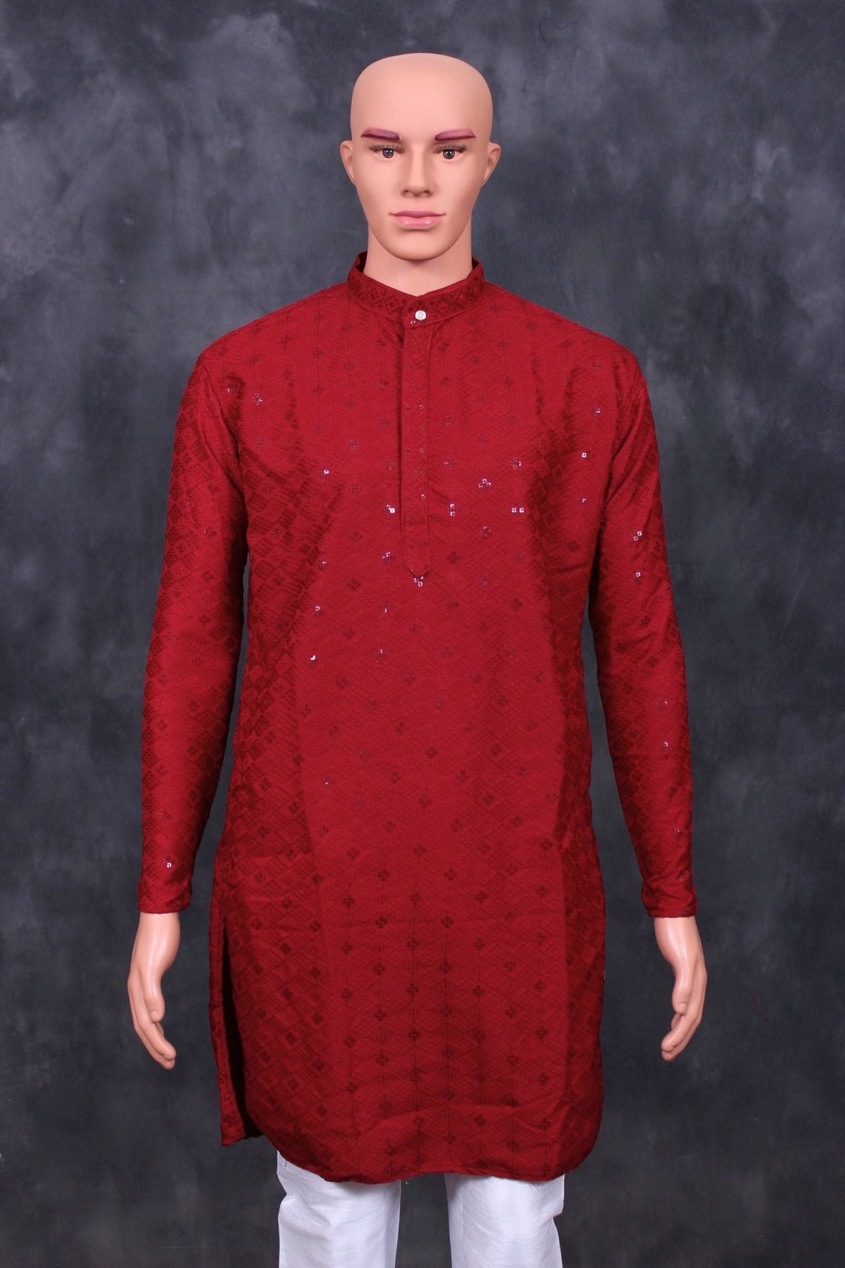 Luxurious Men's Lakhnavi Kurta with Resham & Sequin Detail - JCSFashions Men JCS Fashions Maroon Small (36)