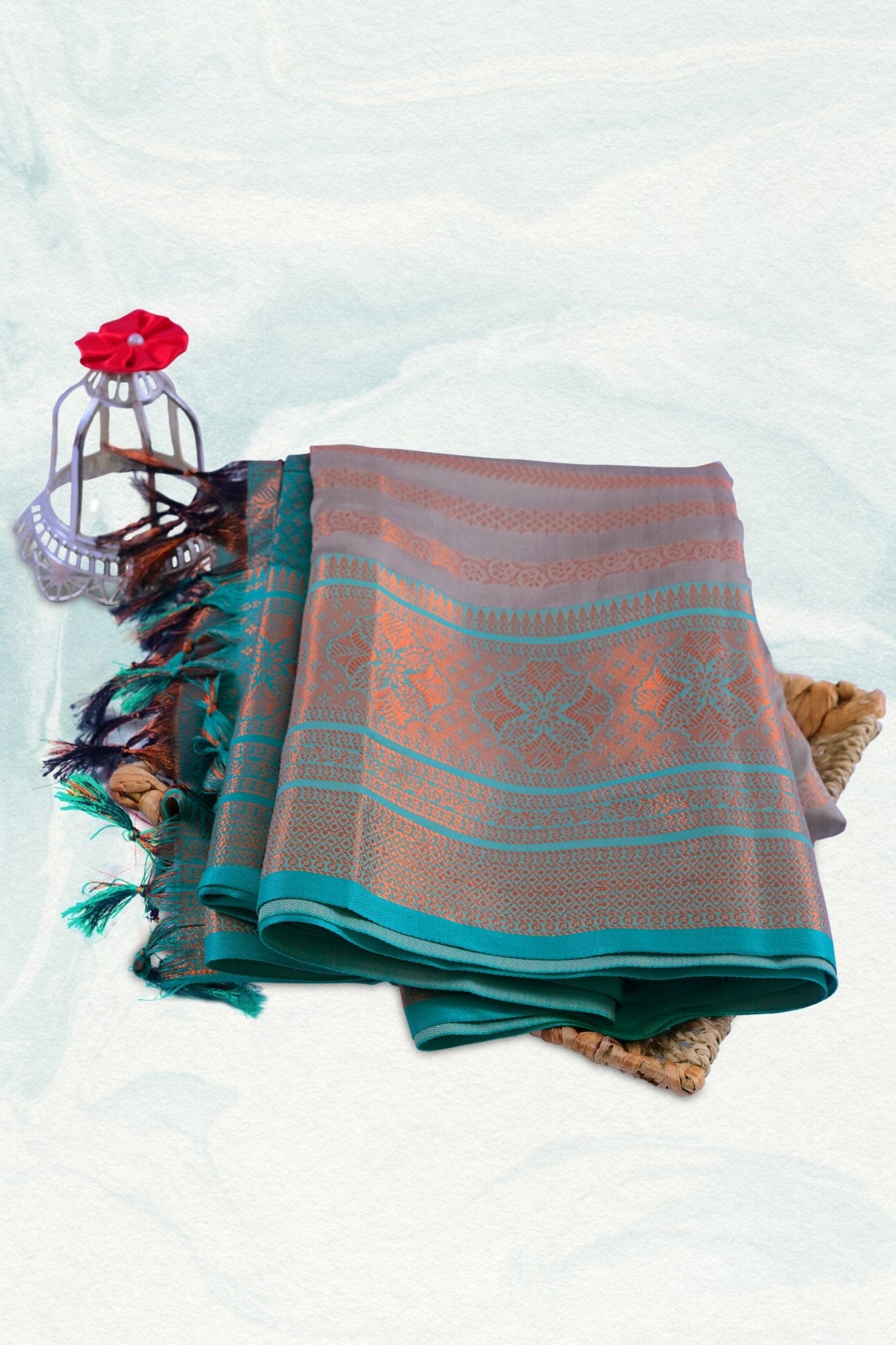 Luxurious Semi-Silk Saree with Grand Pallu and Unique Zari Lines Saree JCS Fashions Grey 5.5 meters