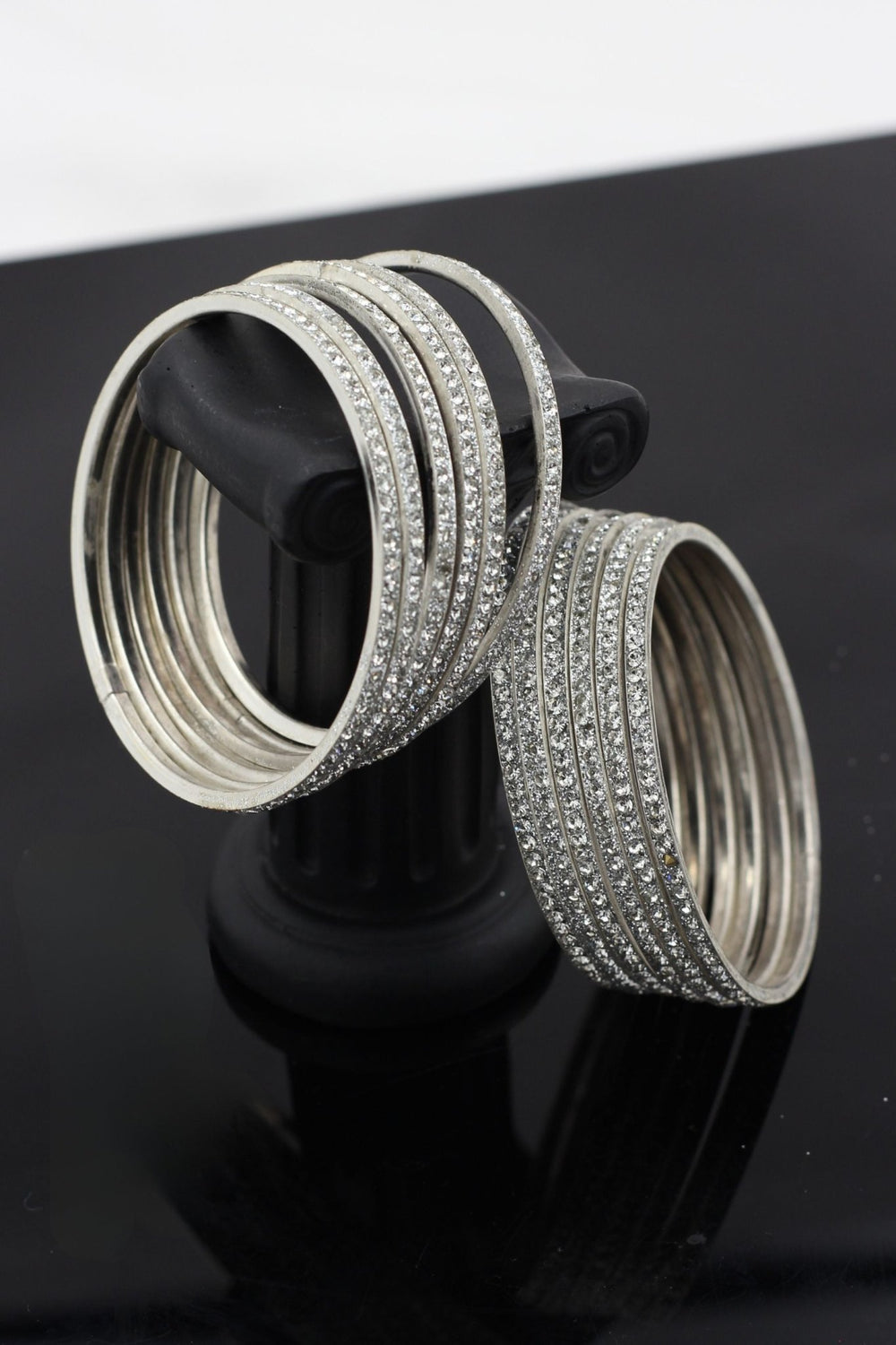 Luxurious Silver-Plated Bangles with Glittering Cubic Zirconia -Set of 12 Jewelry JCS Fashions Silver 2.4