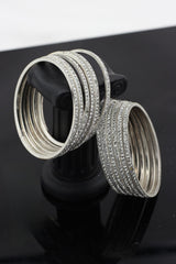 Luxurious Silver-Plated Bangles with Glittering Cubic Zirconia -Set of 12 Jewelry JCS Fashions Silver 2.4