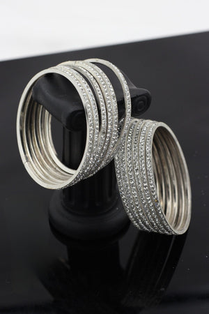 Silver-Plated Bangles with Glittering Cubic Zirconia