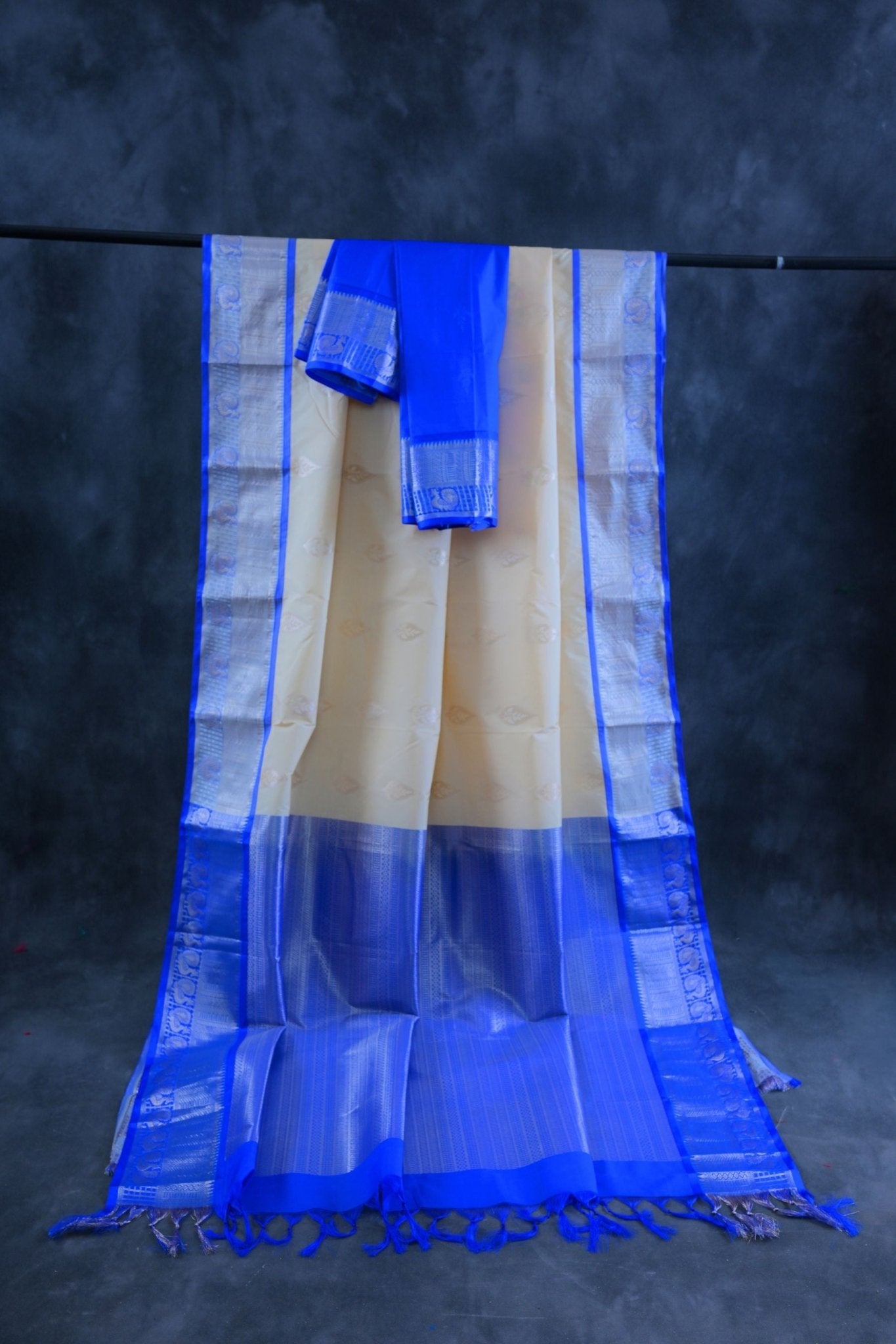 Luxurious Silver Zari Saree with Grand Pallu & Bold Motifs by JCSFashions Saree JCS Fashions