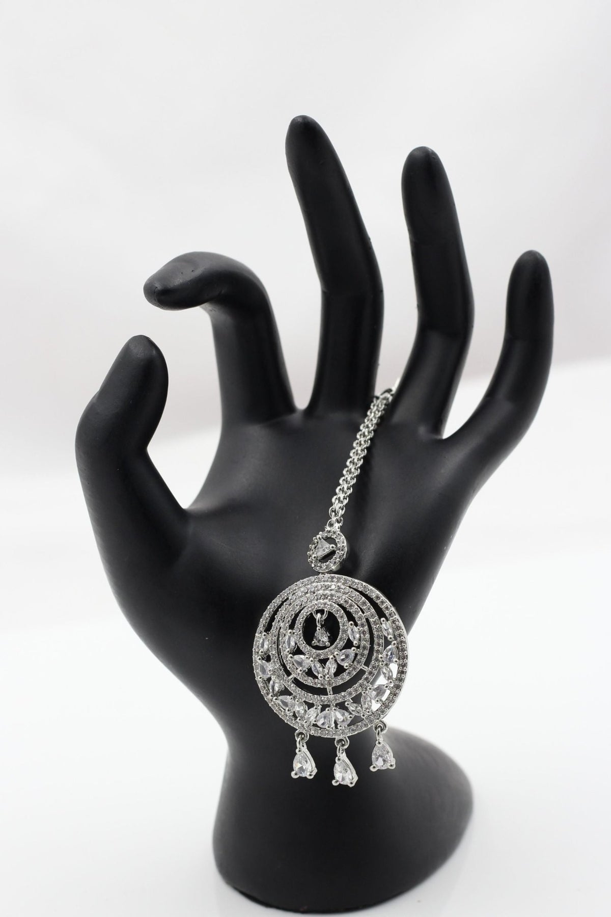 Luxurious White American Diamond Chutti/Tikka by JCS Fashions Jewelry JCS Fashions Silver 4.5 inch