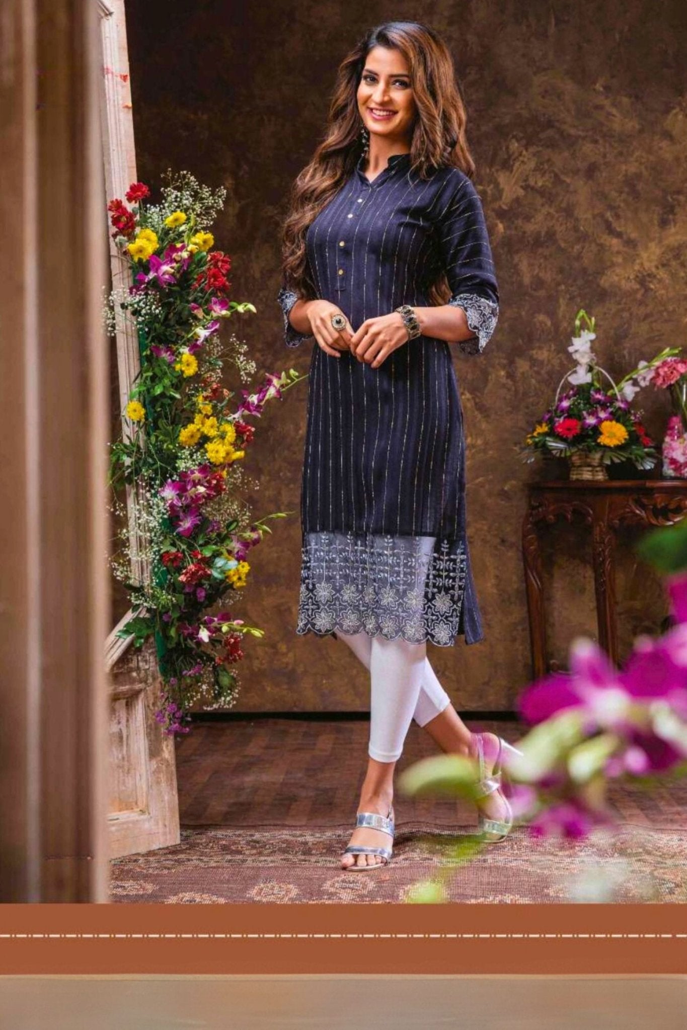 Luxury Rayon Embroidered Kurti – Stylish and Premium Everyday Wear Kurti JCS Fashions Navy Blue XX-Large (44)