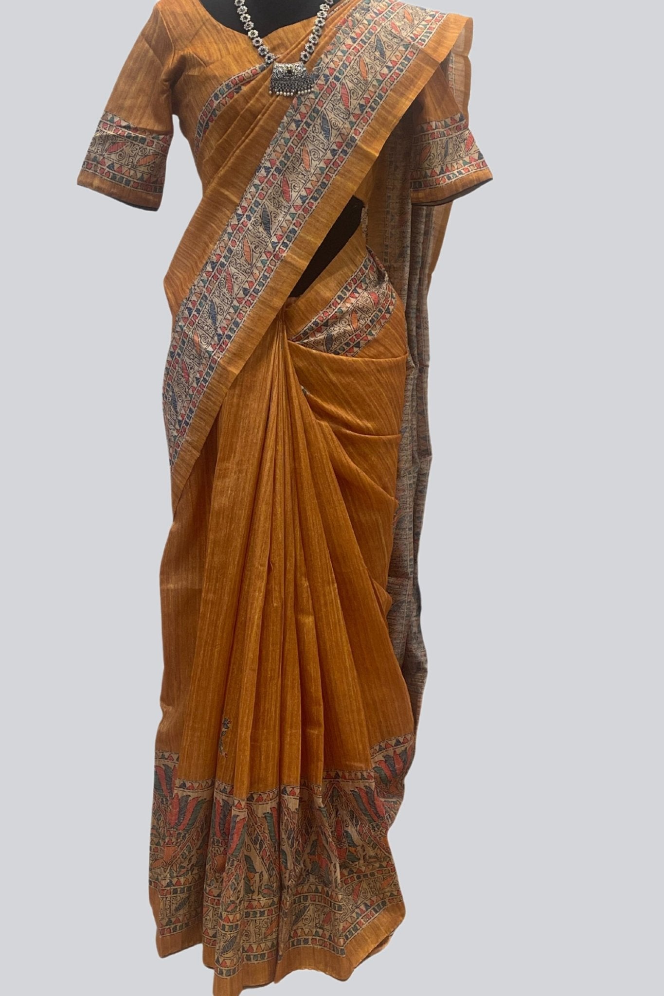Madhubani Print Silk Saree - Light and Elegant | JCSFashions SAREE JCS Fashions Mustard 5.5 meters