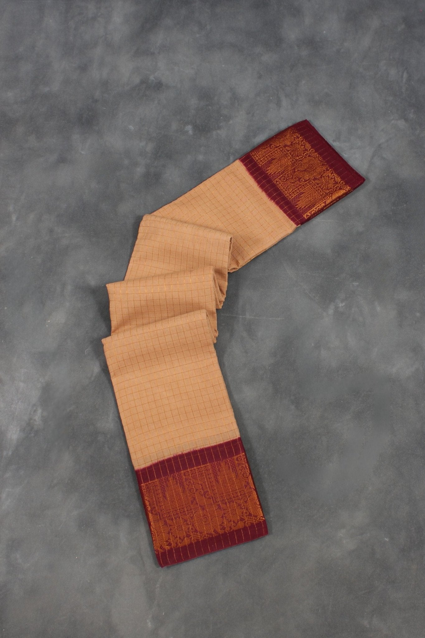 Traditional Madurai Sungudi Cotton Saree - JCS Fashions Saree JCS Fashions Light Brown 5.5 meters