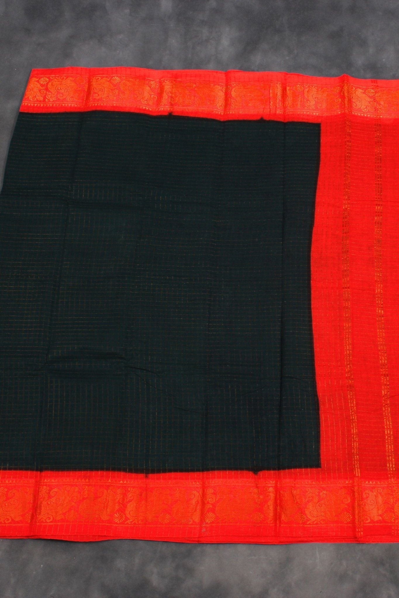 Pure Sungudi Cotton Saree with Golden Checks and Zari Border Saree JCS Fashions
