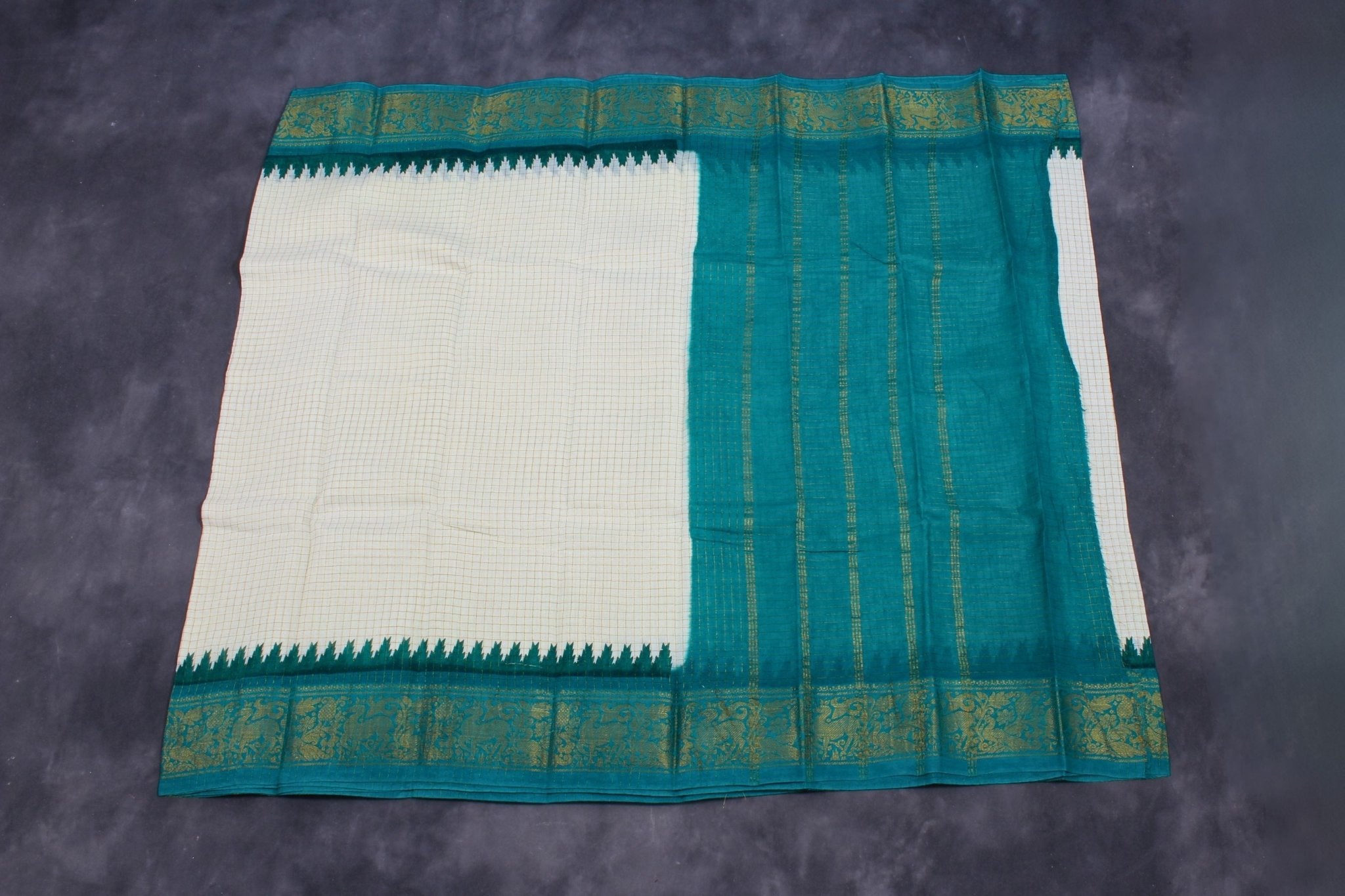 Madurai Pure Sungudi Cotton Saree with Golden Checks & Zari Border Saree JCS Fashions