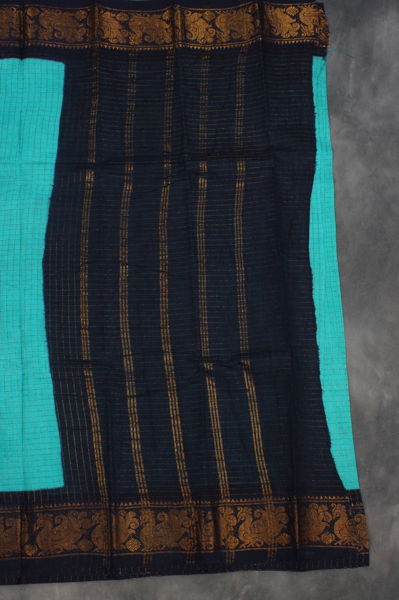 Handwoven Madurai Sungudi Cotton Saree – Golden Checks & Zari Border Saree JCS Fashions