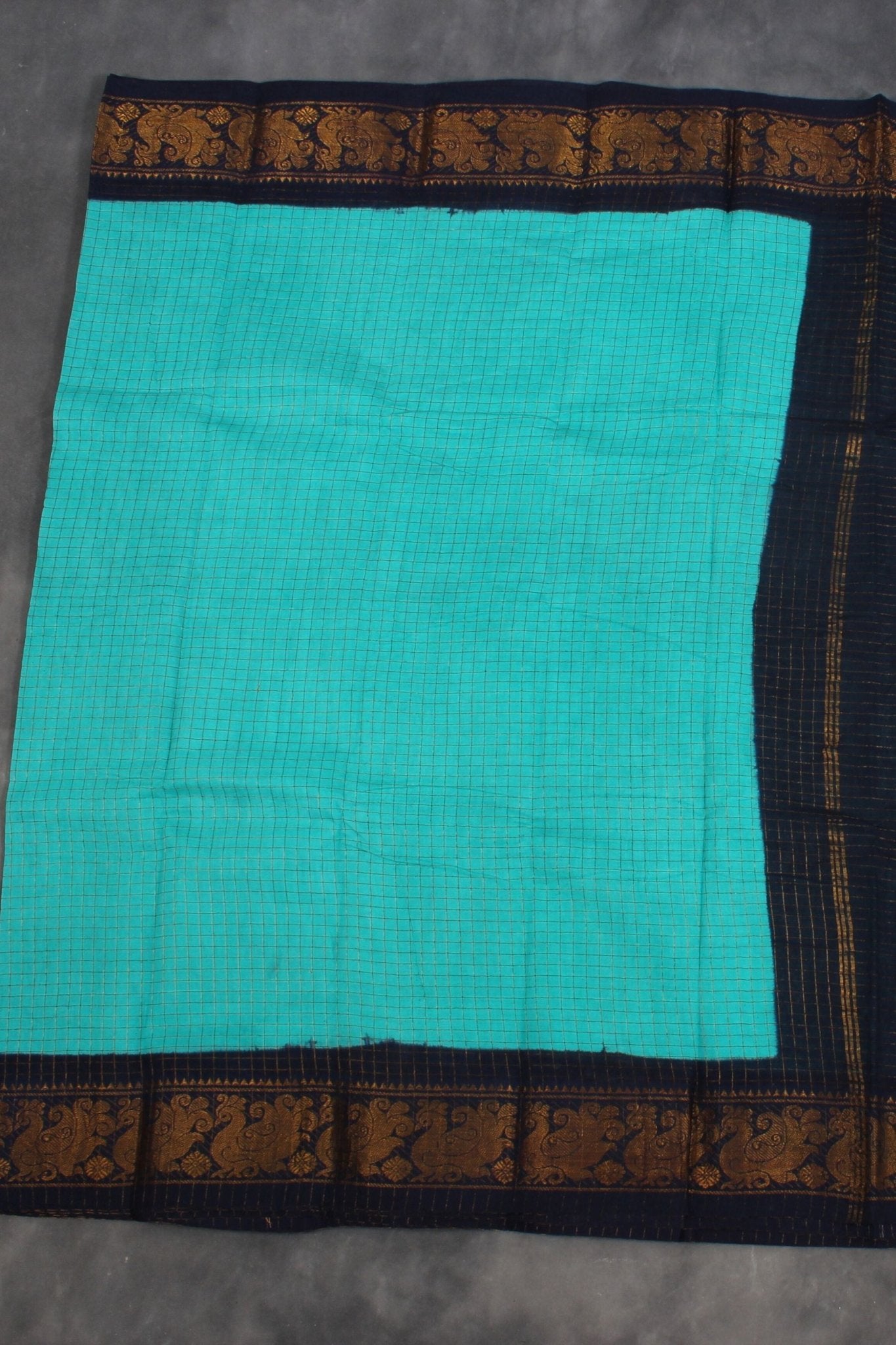 Handwoven Madurai Sungudi Cotton Saree – Golden Checks & Zari Border Saree JCS Fashions
