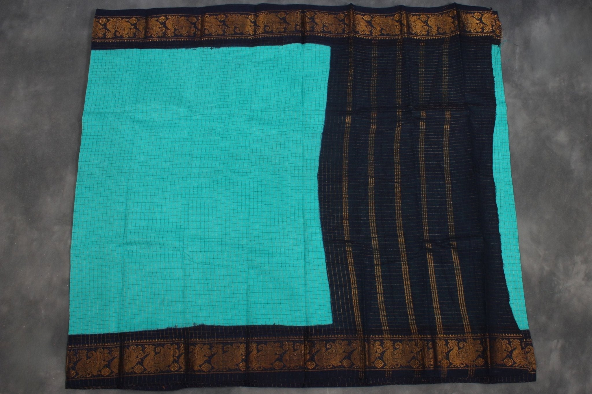 Handwoven Madurai Sungudi Cotton Saree – Golden Checks & Zari Border Saree JCS Fashions