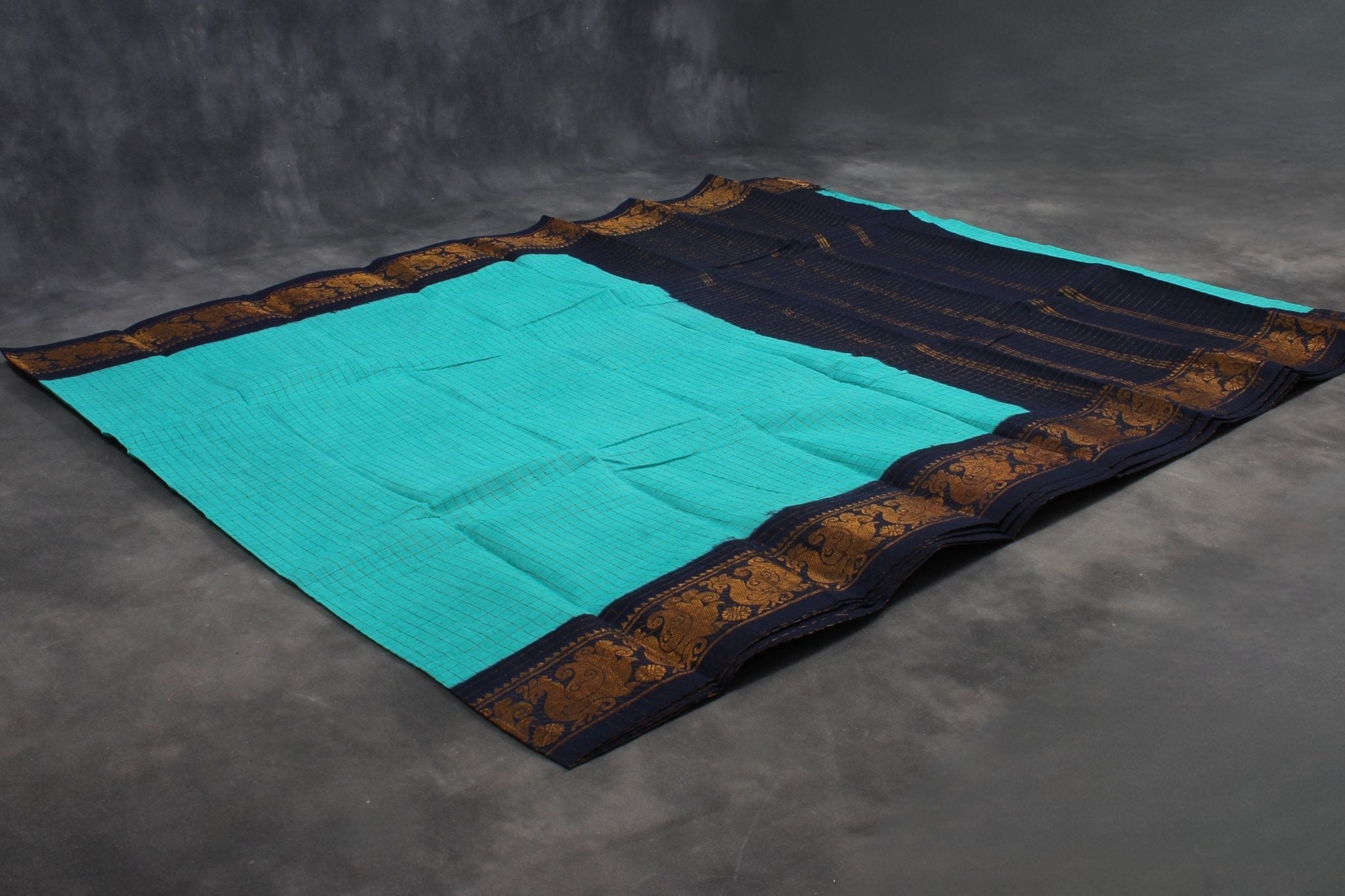 Handwoven Madurai Sungudi Cotton Saree – Golden Checks & Zari Border Saree JCS Fashions
