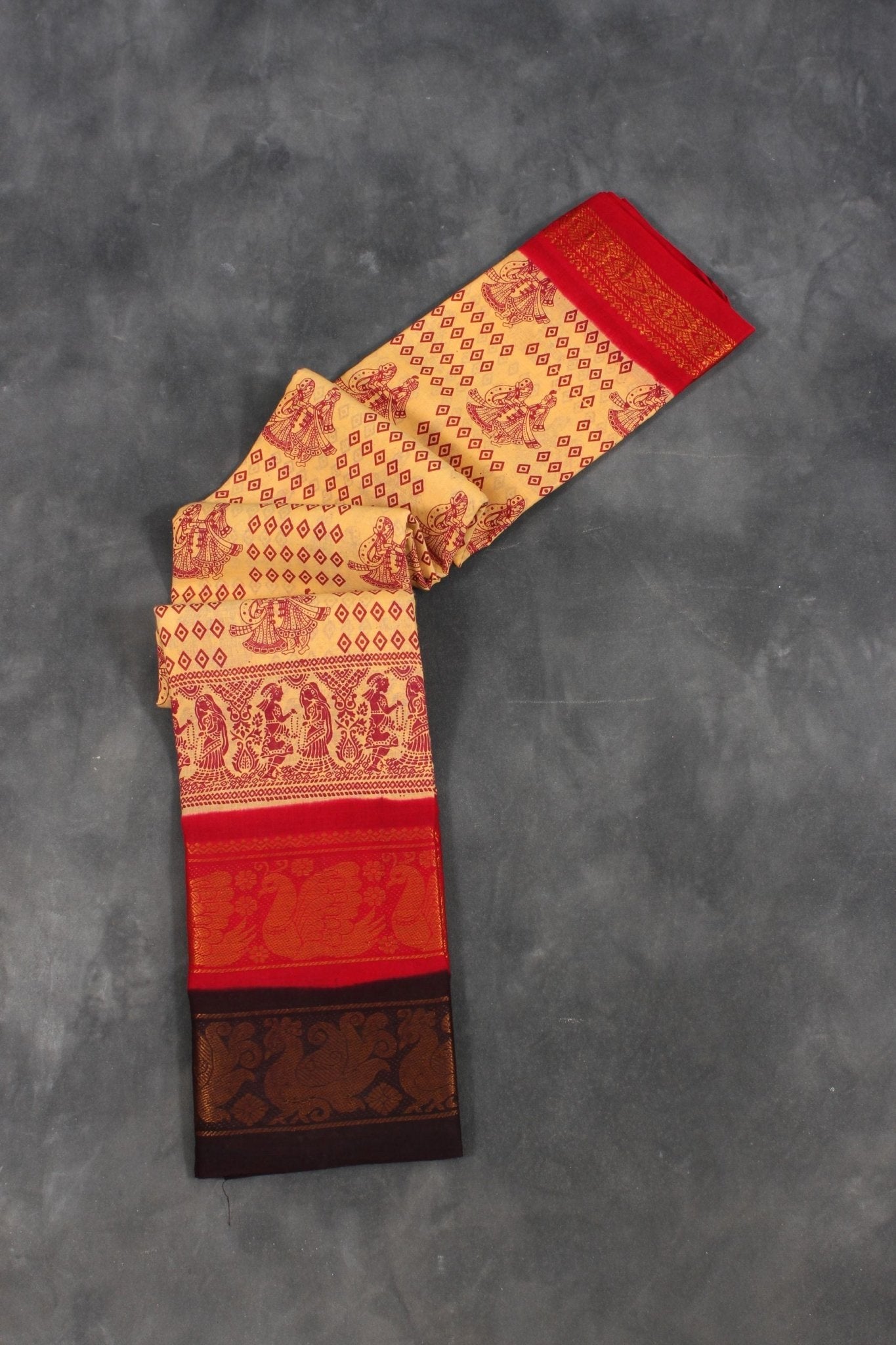 Madurai Sungudi Pure Cotton Saree - Traditional Elegance by JCS Fashions Saree JCS Fashions Yellow & Maroon 5.5 meters