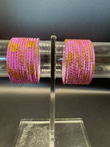 Kids Pink Metal Bangles Set with Gold Glitter (24 Pieces) for Girls, Fashion Jewellery - Baby Pink
