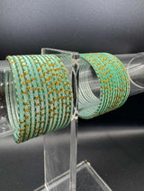 Kids Pista Green Metal Bangles with Gold Glitter (24 Pcs) for Traditional Ethnic Wear - Pista Green