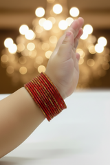 Kids Red and Gold Glitter Metal Bangles Set (24 Pcs) | Fashion Jewellery for Girls