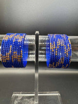 Royal Blue Kids Metal Bangles with Gold Glitter (24 Pieces) for Daily Wear - Royal Blue