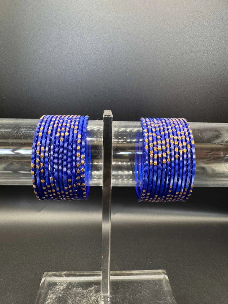 Kids Royal Blue Metal Bangles with Gold Glitter, Set of 24 - Royal Blue