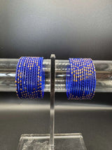 Kids Royal Blue Metal Bangles with Gold Glitter, Set of 24 - Royal Blue