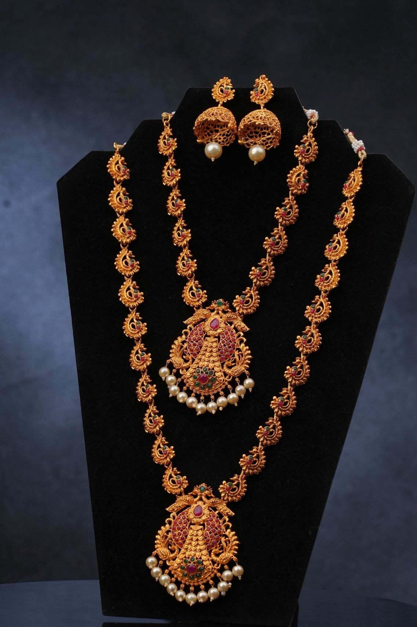 Matte Finish Indian Jewelry Set – Elegant Temple & Bridal Necklace Jewelry JCS Fashions