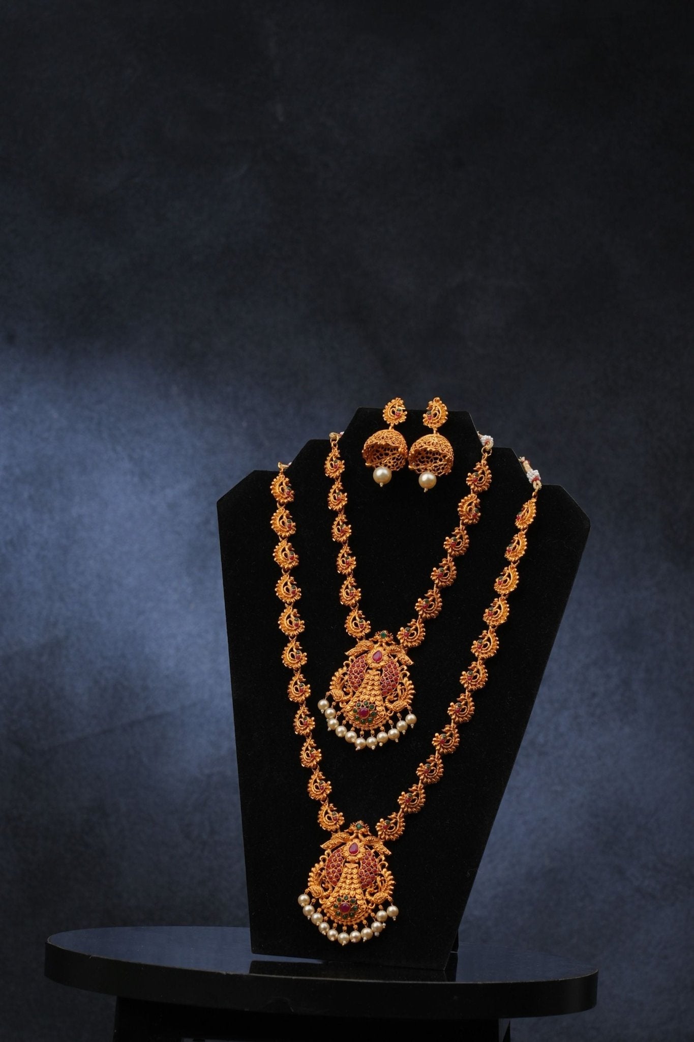Matte Finish Indian Jewelry Set – Elegant Temple & Bridal Necklace Jewelry JCS Fashions