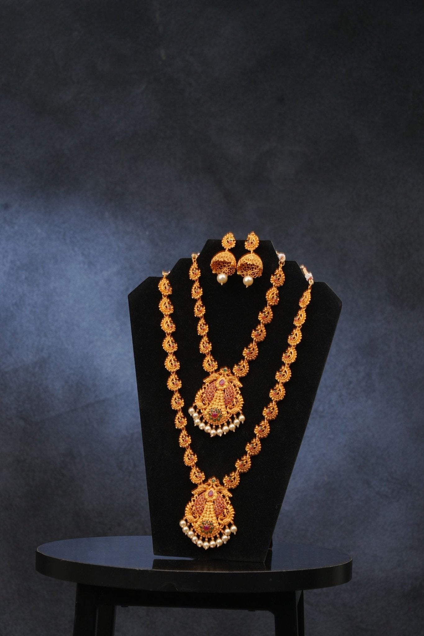 Matte Finish Indian Jewelry Set – Elegant Temple & Bridal Necklace Jewelry JCS Fashions Matte finish