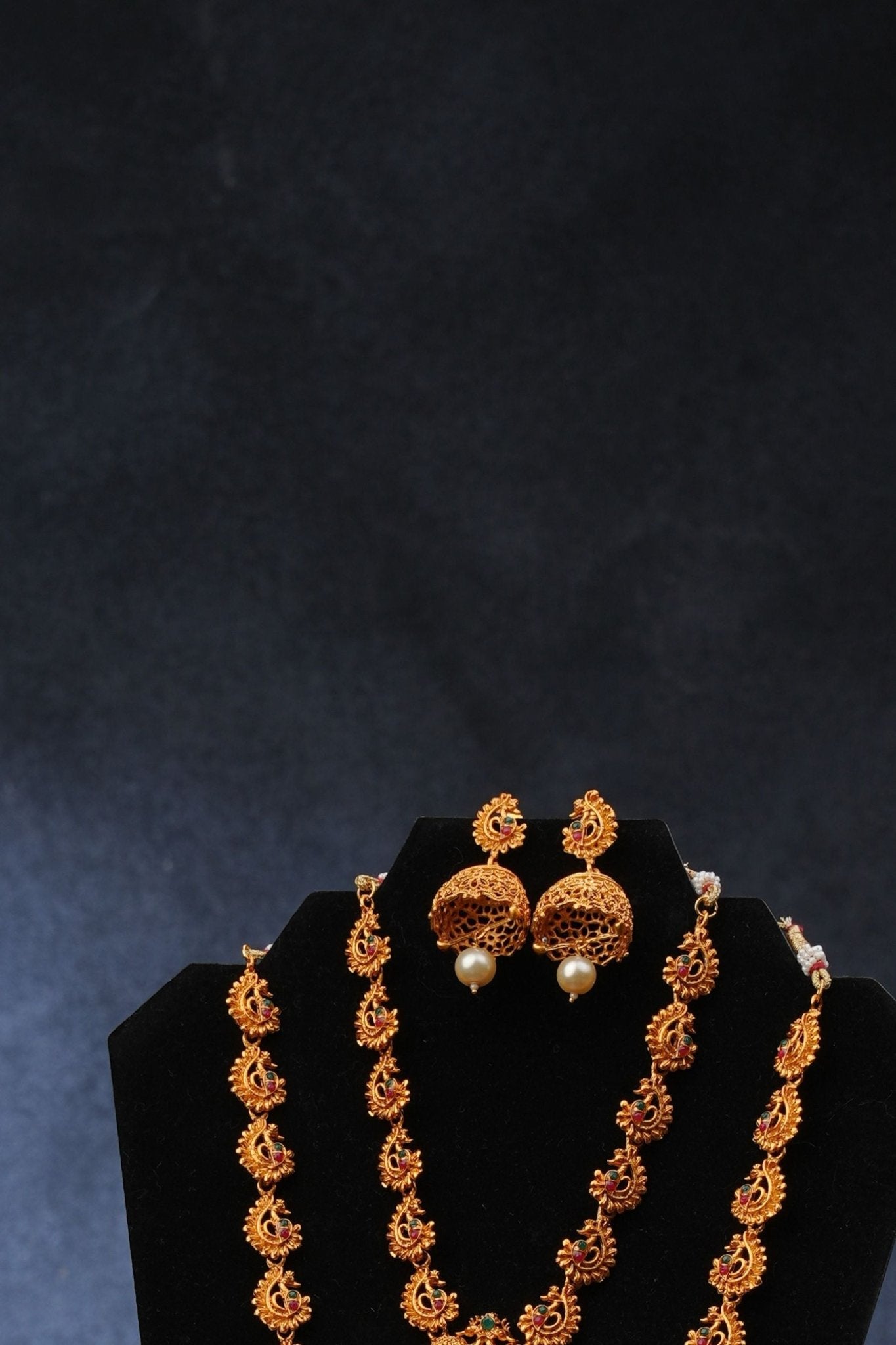 Matte Finish Indian Jewelry Set – Elegant Temple & Bridal Necklace Jewelry JCS Fashions