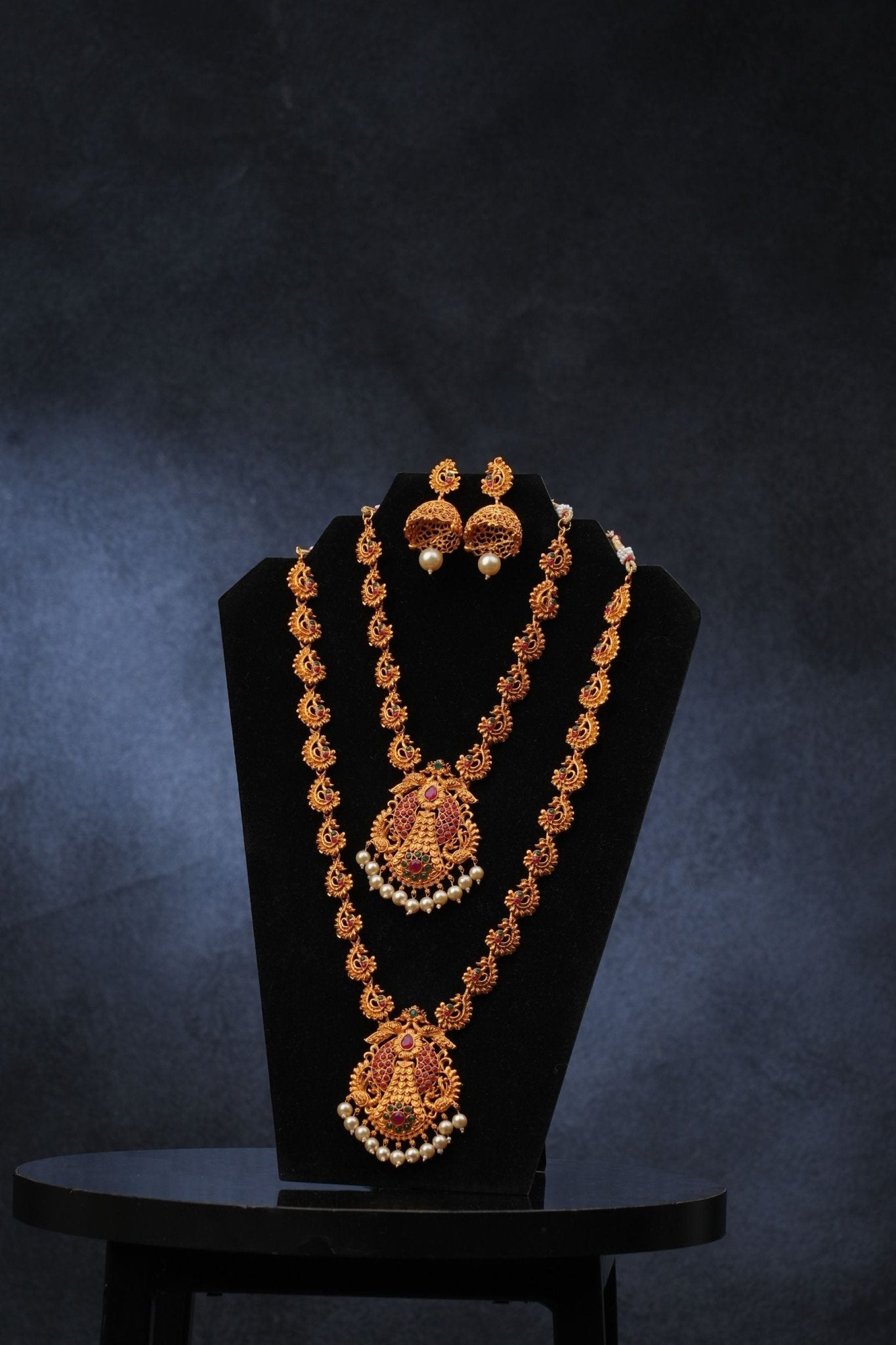 Matte Finish Indian Jewelry Set – Elegant Temple & Bridal Necklace Jewelry JCS Fashions