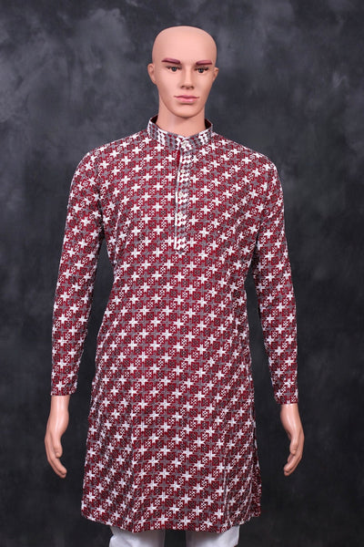 Men's Elegant Embroidered Kurta with Unique Zebra Pattern Design Men JCS Fashions Red Medium (38)