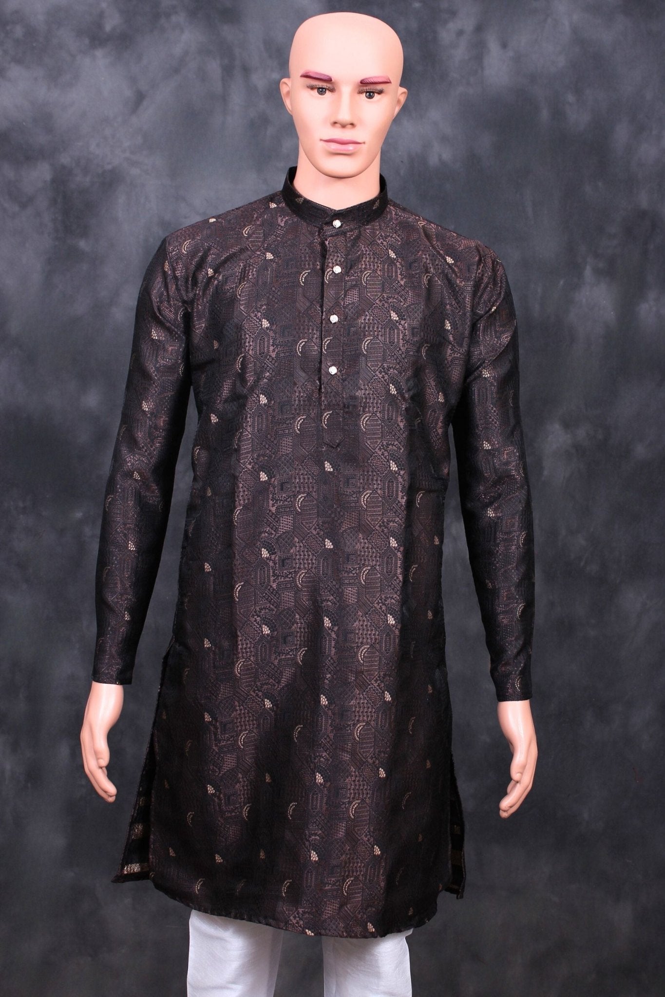 Men's Exquisite Jacquard Kurta - Tradition Meets Style with JCS Fashions Men JCS Fashions Dark Brown Large (40)