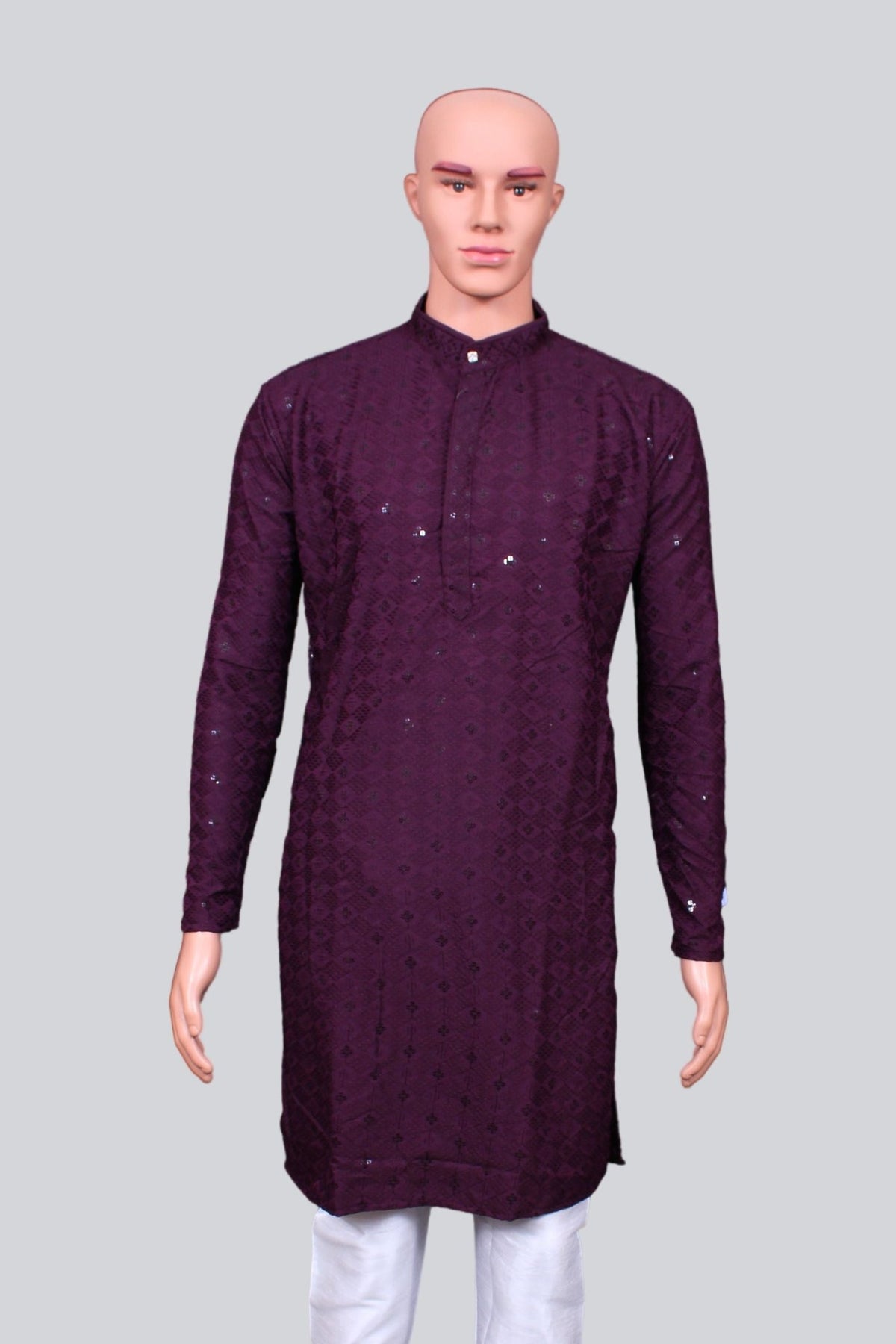 Men's Lakhnavi Kurta: Traditional Resham Embroidery & Sequin Detailing Men JCS Fashions Purple Small (36)