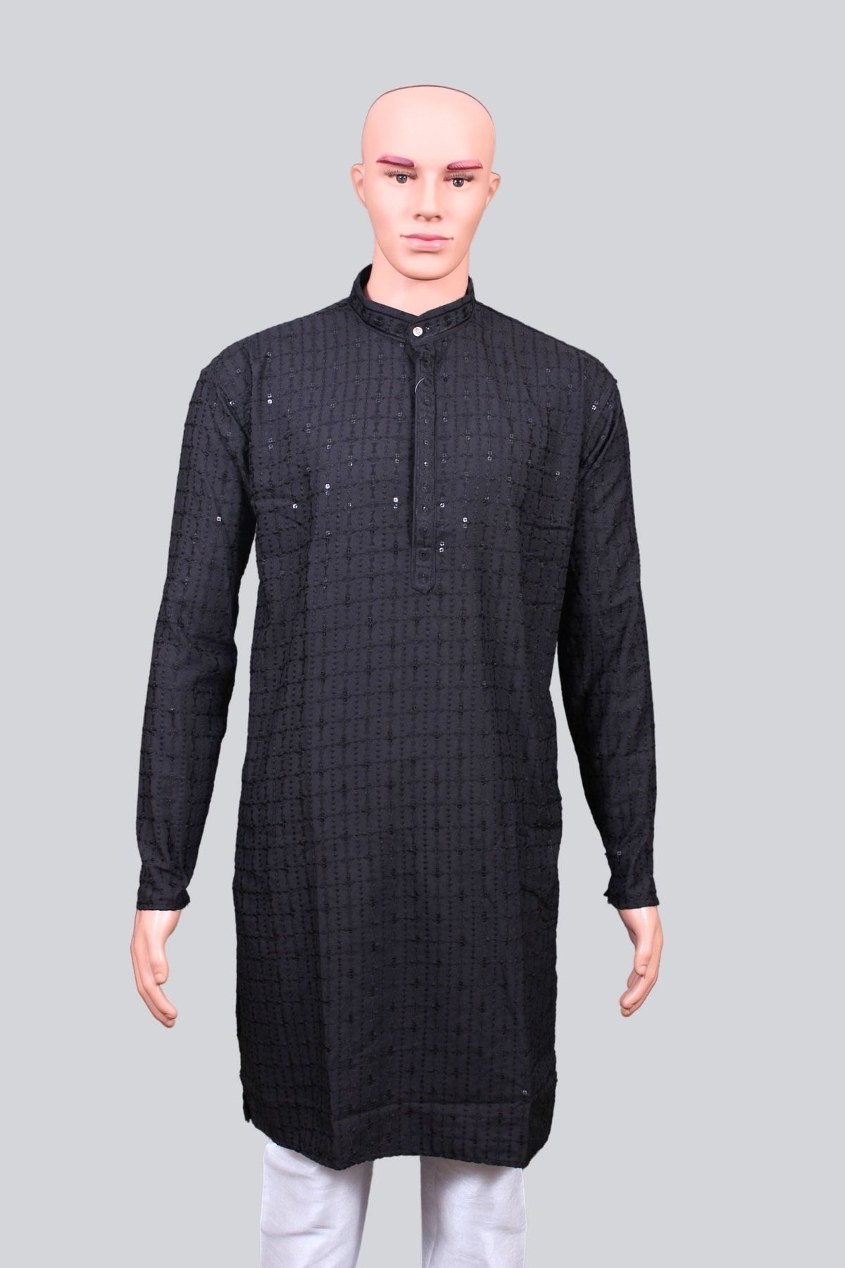 Men's Premium Lakhnavi Kurta-Traditional Embroidery & Sequence Work Men JCS Fashions Black Small (36)
