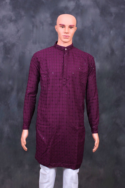 Men's Premium Lakhnavi Kurta with Resham Embroidery Men JCS Fashions Purple Small (36)