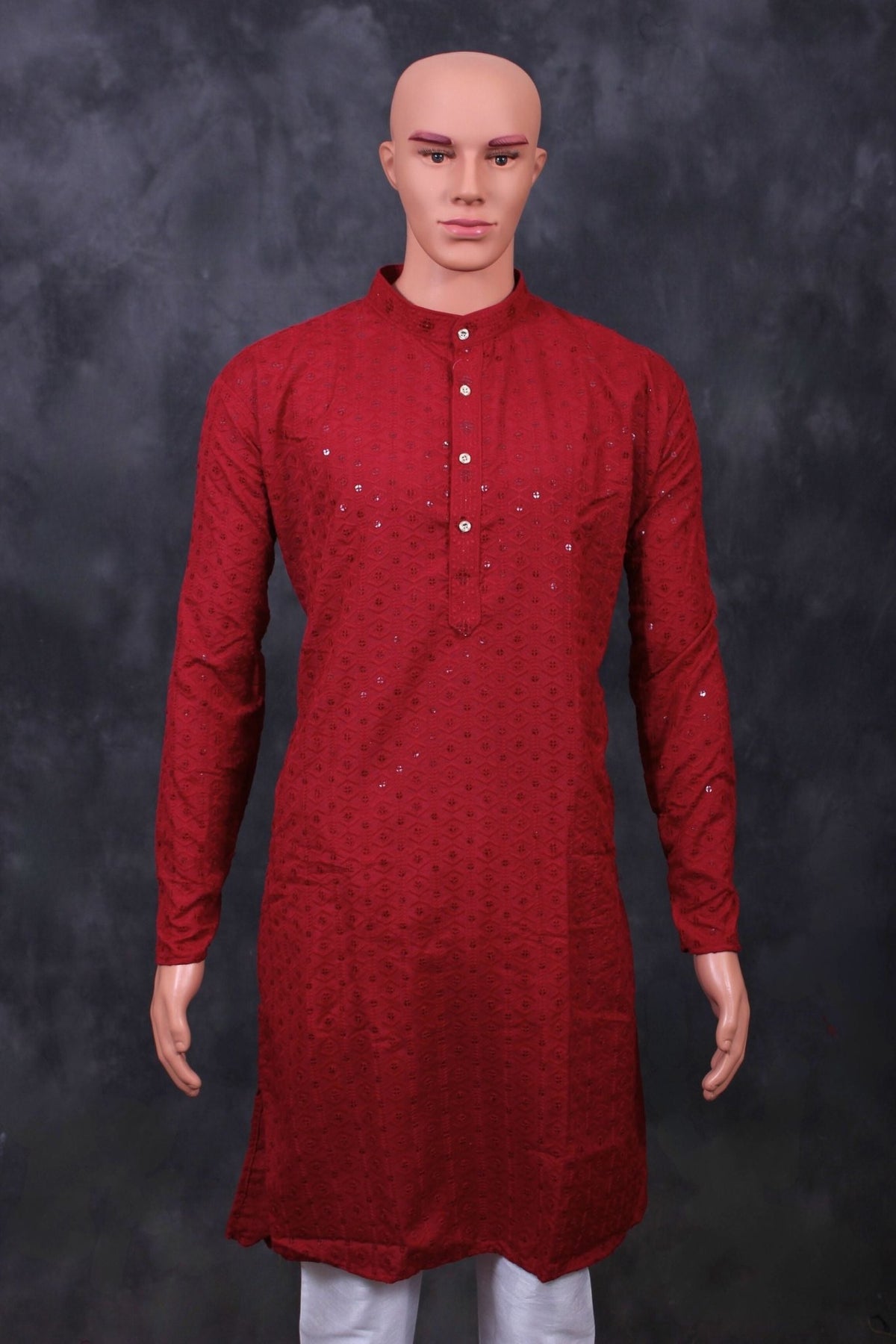 Men's Royal Lakhnavi Kurta with Elegant Sequin Work - JCS Fashions Men JCS Fashions Maroon 4X-Large (48)