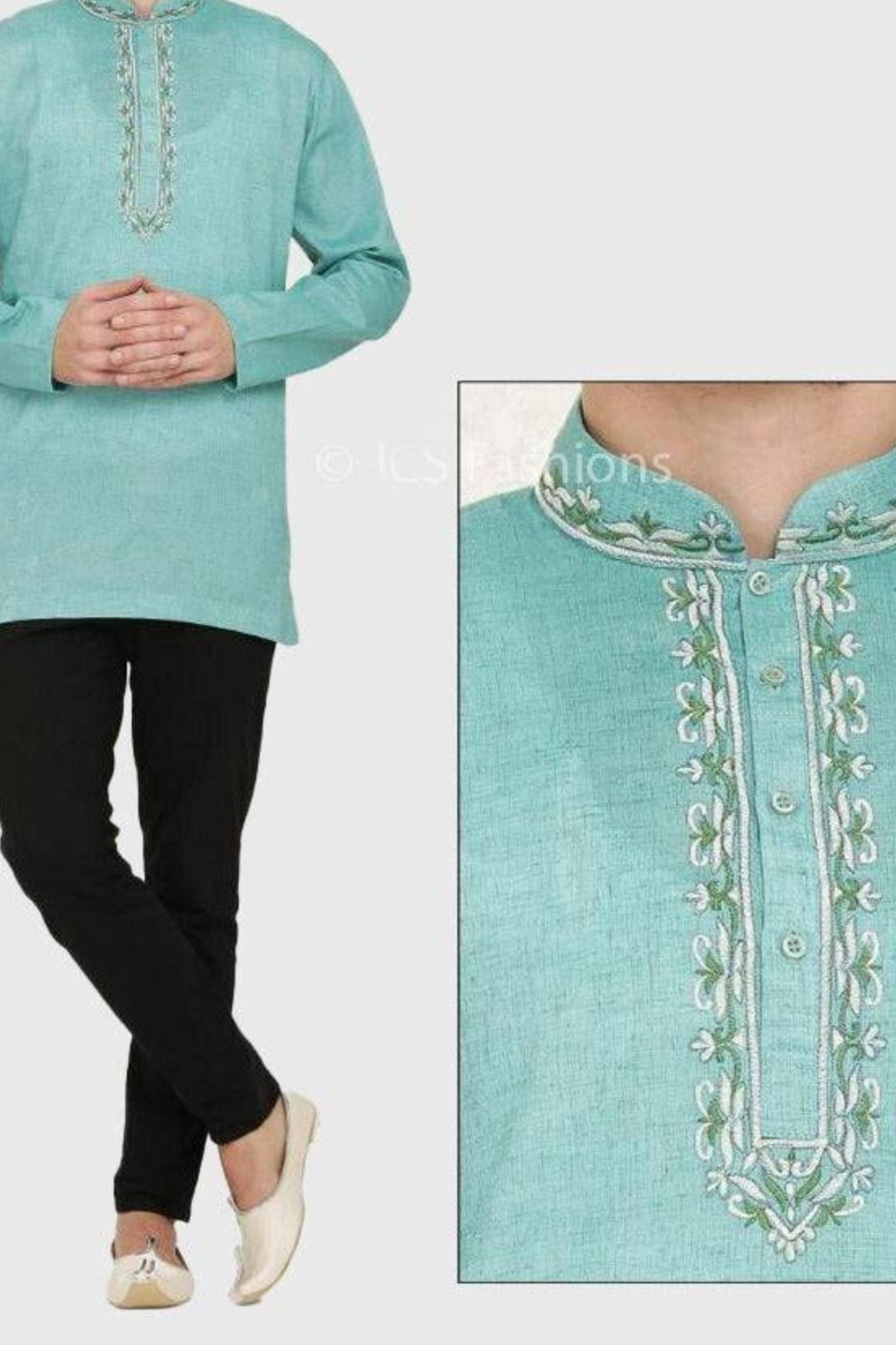 Men's Short Kurta Men JCS Fashions Cyan Green 38