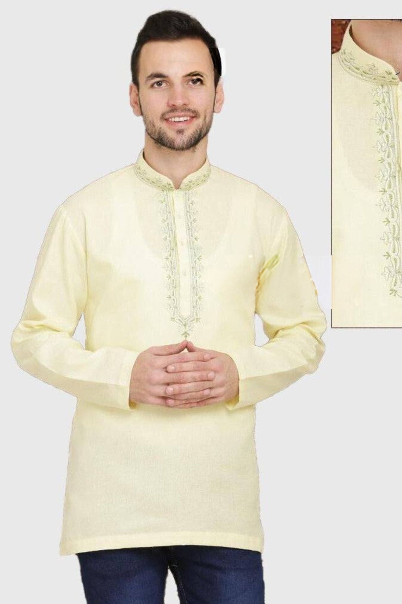 Men's Short Kurta Men JCS Fashions Lemon Yellow 38