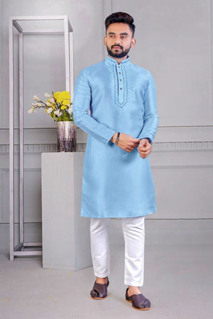 Blue Men's Corian Silk Wedding Kurta