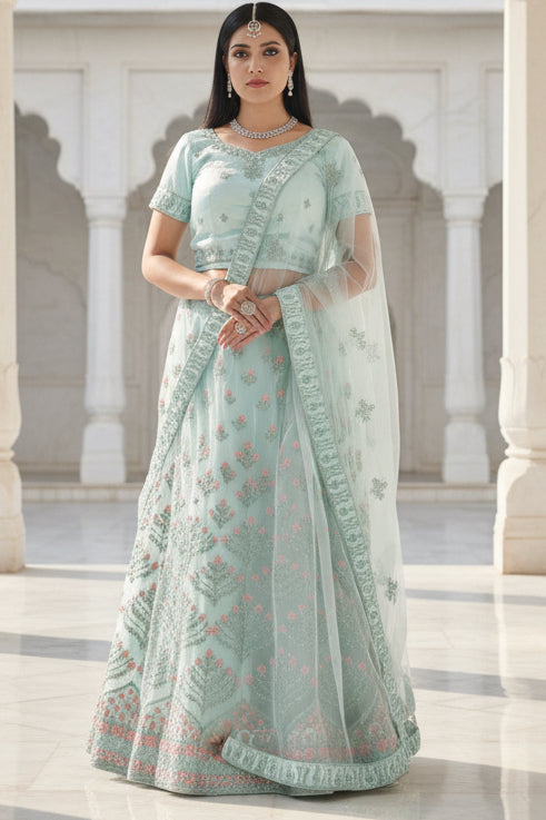 Mesmerizing Soft Net A-Line Lehenga Set: Glitter Embroidery LEHENGA JCS Fashions