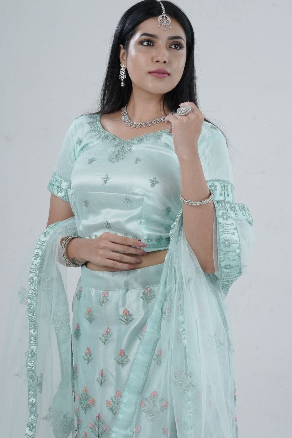 Mesmerizing Soft Net A-Line Lehenga Set: Glitter Embroidery LEHENGA JCS Fashions