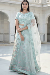 Mesmerizing Soft Net A-Line Lehenga Set: Glitter Embroidery LEHENGA JCS Fashions Pista Green Large (40)
